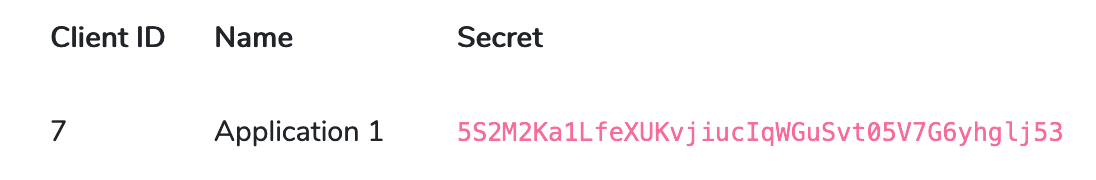 Example of a Client having an ID and a secret (in Laravel Passport)
